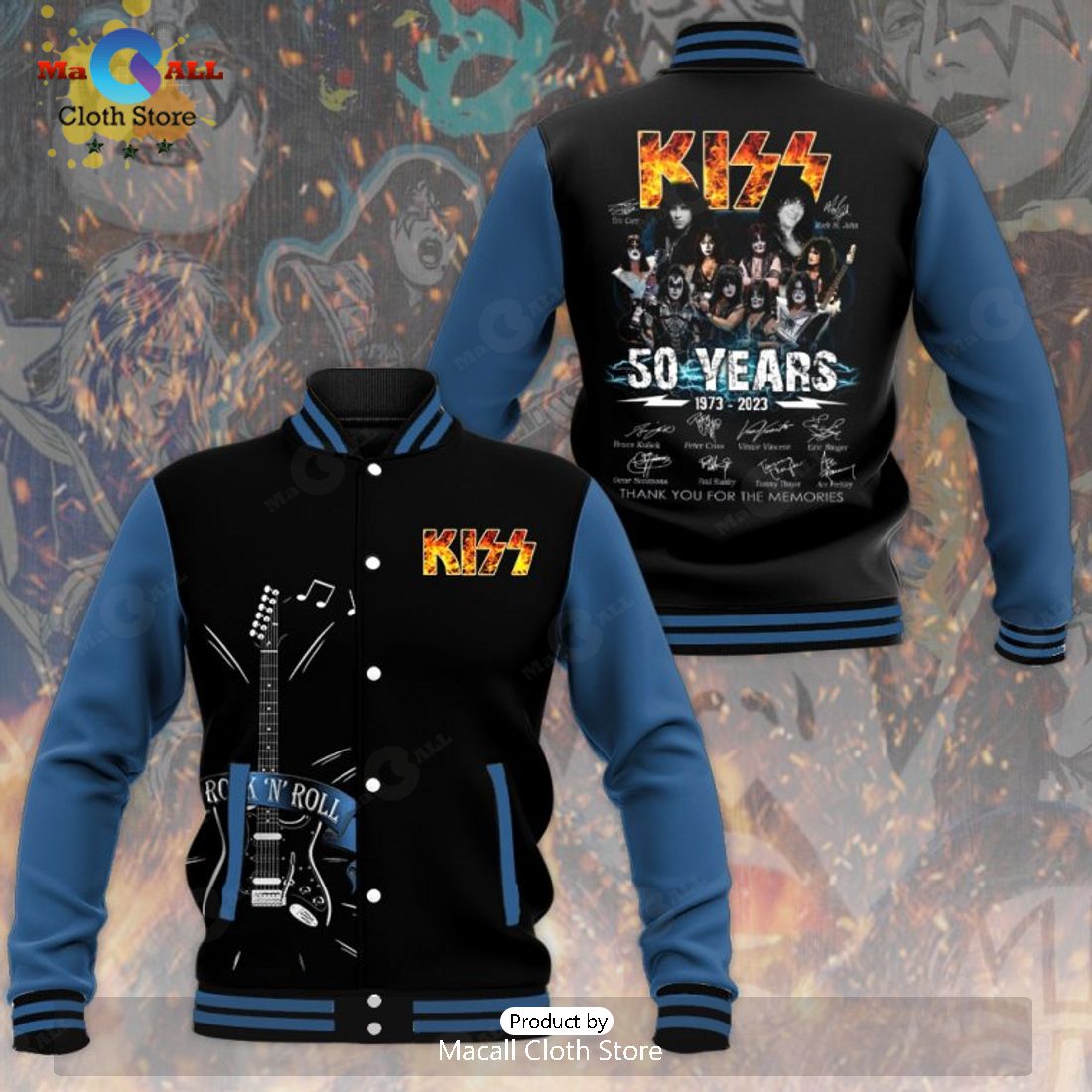 50 Years Of Kiss Band Memories Signatures Black Baseball Jacket, Sport Jacket