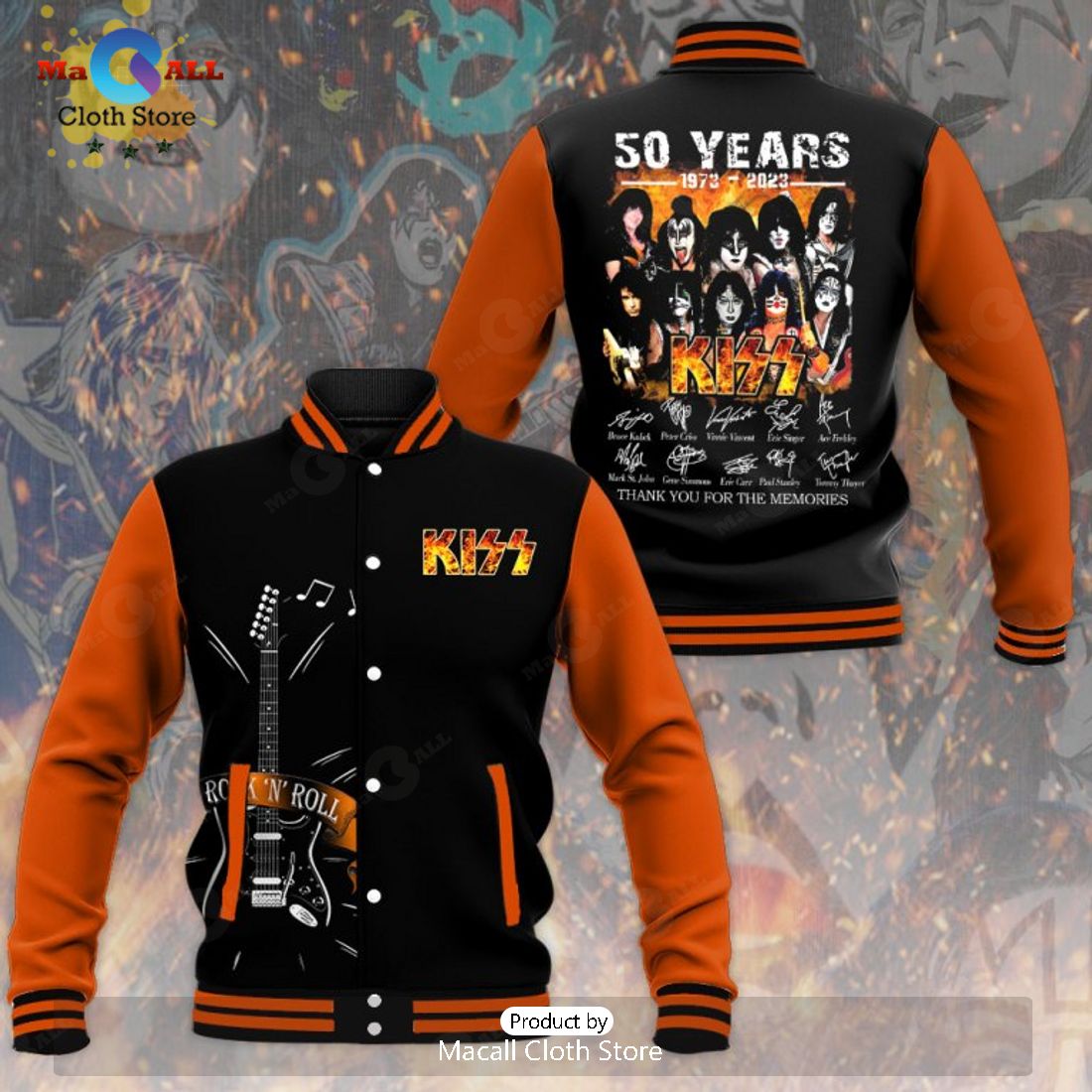 50 Years Of Kiss Band Rock Roll Signatures Black Baseball Jacket, Sport Jacket