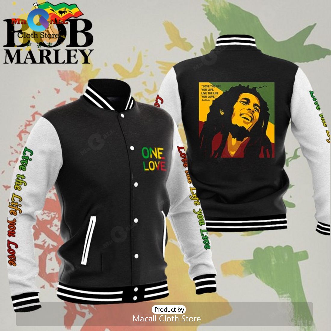 Bob Marley One Love Black Baseball Jacket, Sport Jacket
