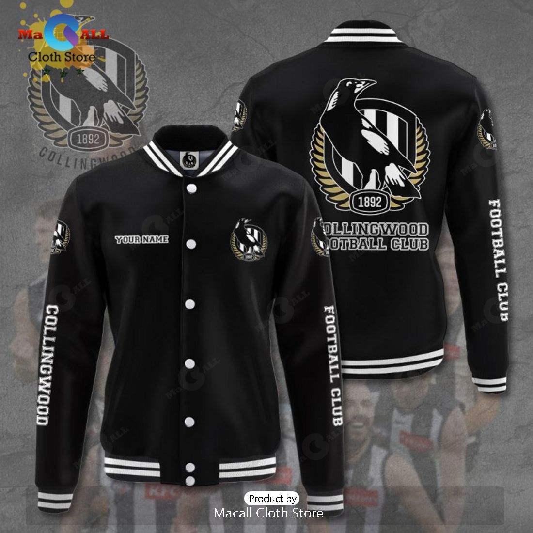 Custom Collingwood Football Club 1892 Black Sport Jacket, Baseball Jacket