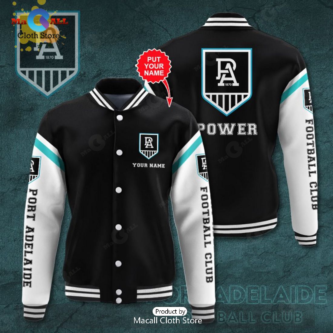 Custom Name Port Adelaide FC Black Sport Jacket, Baseball Jacket