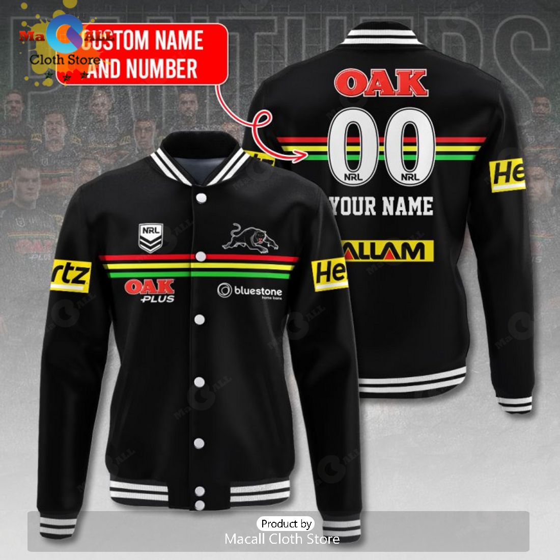 Custom NRL Penrith Panthers OAK Plus Black Sport Jacket, Baseball Jacket