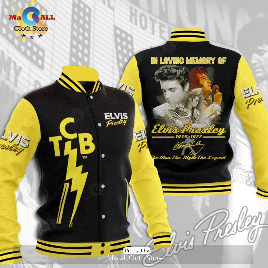 In Loving Memory Of Elvis Presley Signatures Black Baseball Jacket, Sport Jacket