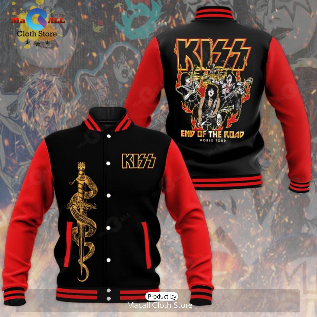 Kiss Band End Of The Road World Tour Black Baseball Jacket, Sport Jacket Limited