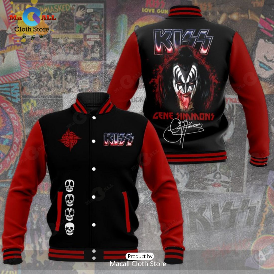 Kiss Band Gene Simmons Signatures Black Baseball Jacket, Sport Jacket