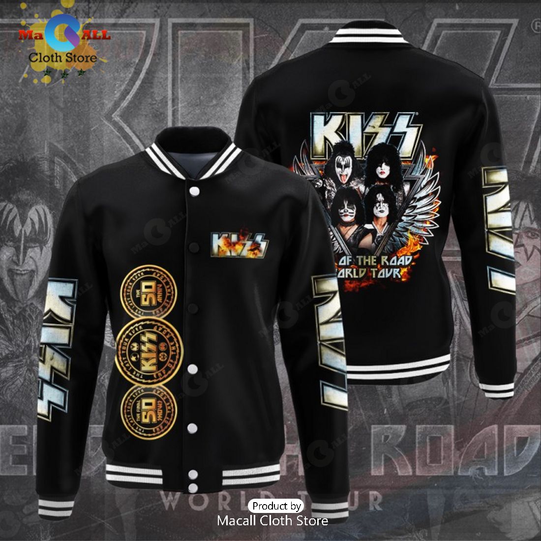 Kiss Band Of The Road World Tour Luxury Black Baseball Jacket, Sport Jacket