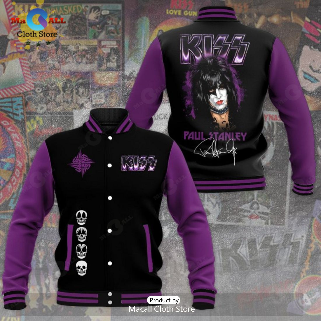 Kiss Band Paul Stanley Signatures Black Baseball Jacket, Sport Jacket