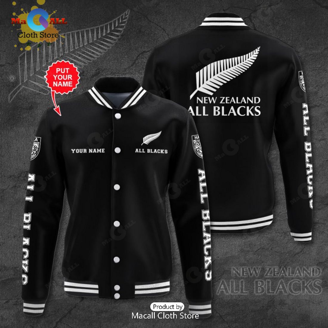 Personalized New Zealand x Rugby World Cup Black Sport Jacket, Baseball Jacket