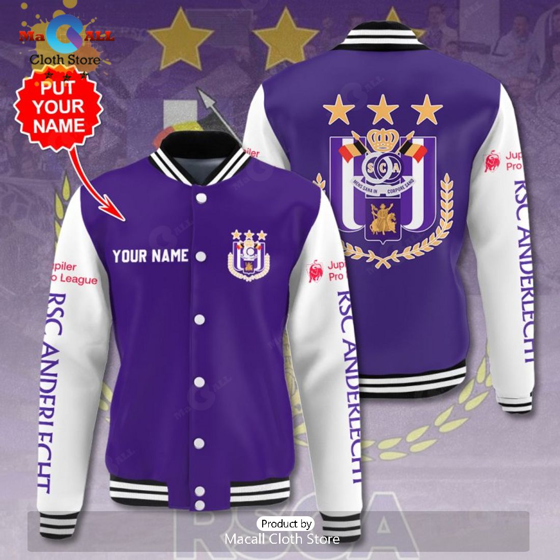 Personalized R.S.C. Anderlecht Navy Sport Jacket, Baseball Jacket