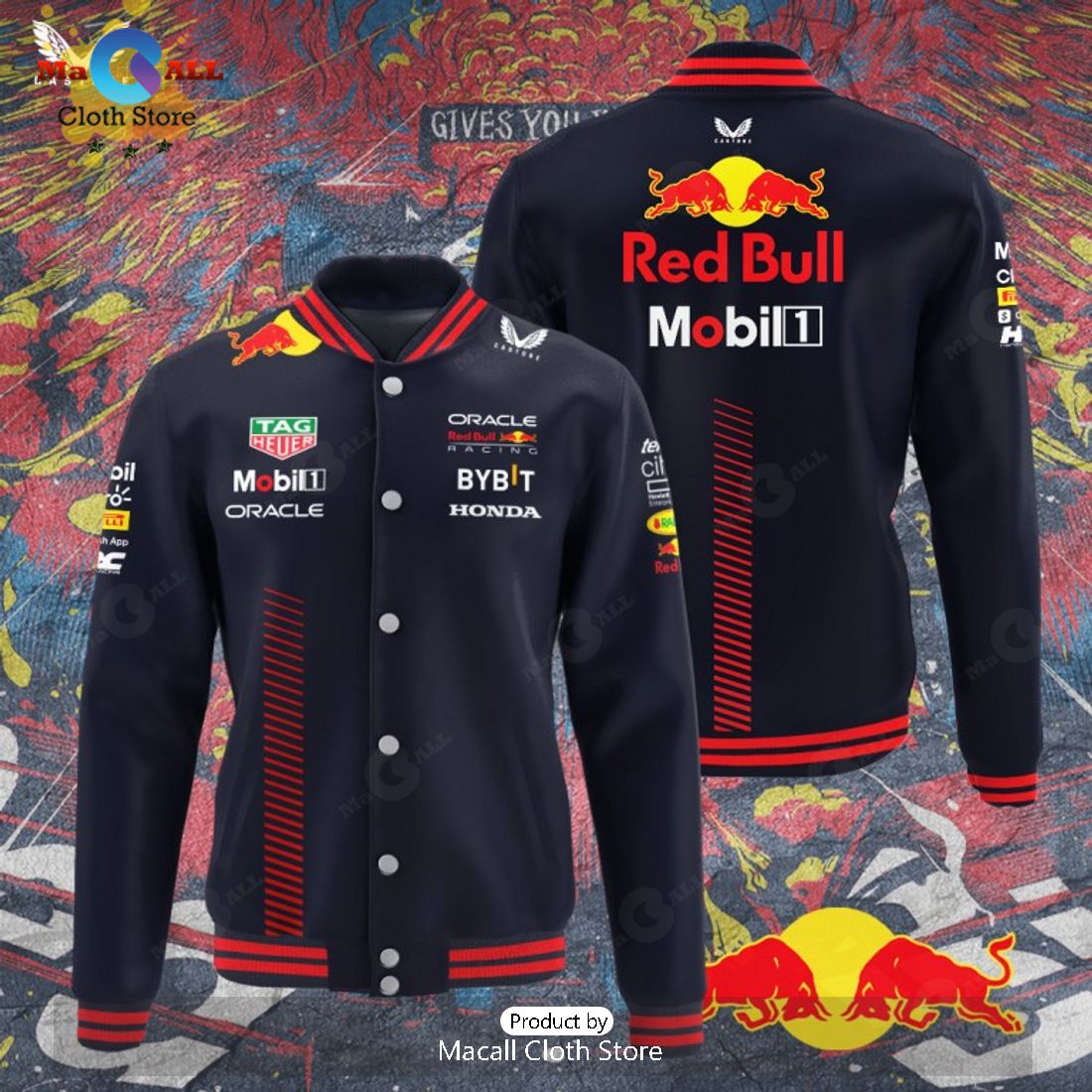 Red Bull Racing F1 Black Baseball Jacket, Sport Jacket
