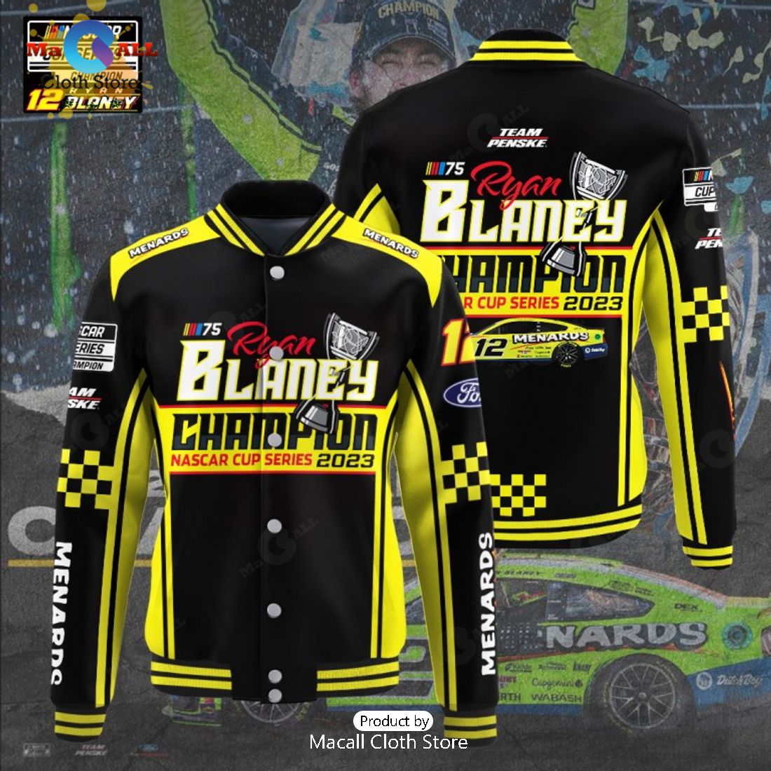 Ryan Blaney x Team Penske Nascar 2023 Champion Baseball Jacket, Sport Jacket