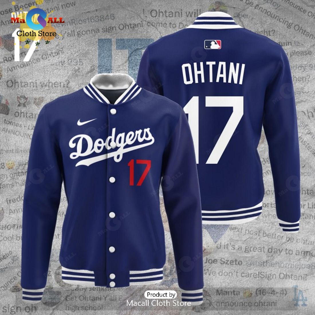 Shohei Ohtani x Los Angeles Dodgers Navy Baseball Jacket, Sport Jacket