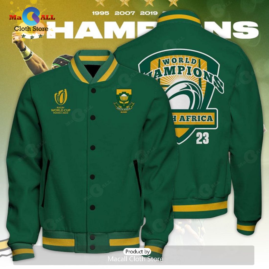 South Africa x Rugby World Cup 2023 Champions Green Sport Jacket, Baseball Jacket