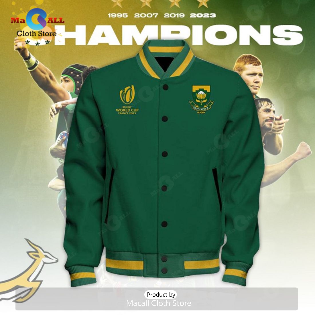 South Africa x Rugby World Cup 2023 Champions Green Sport Jacket, Baseball Jacket