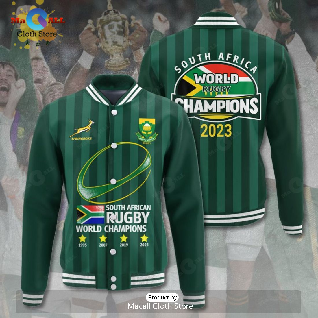 South Africa x Rugby World Cup Rugby Champions Green Sport Jacket, Baseball Jacket