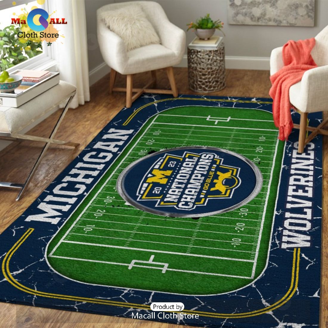 2023 Michigan Wolverines National Champions Go Blue Green Rectangular Rug