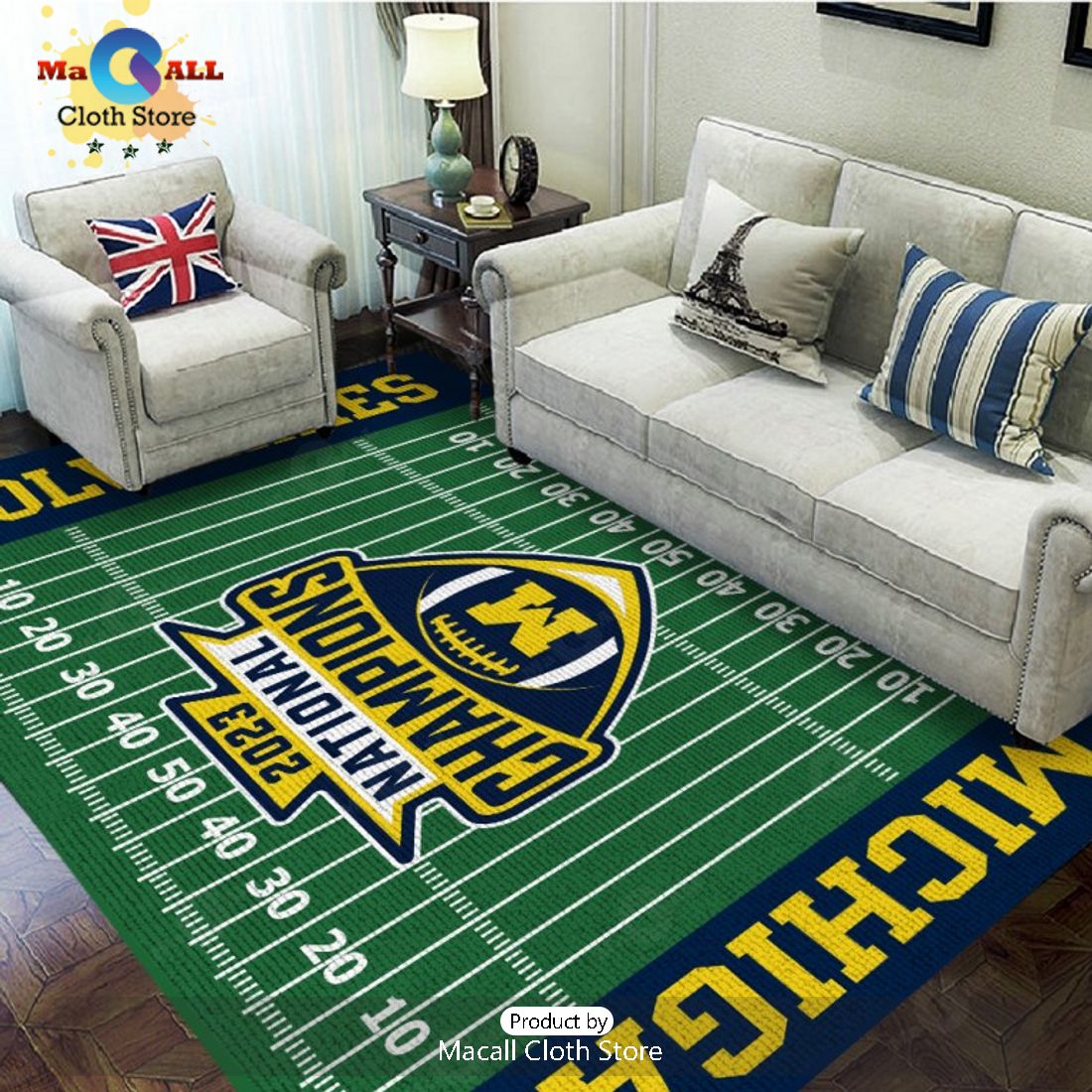 2023 National Champions Michigan Wolverines Football Green Rectangular Rug