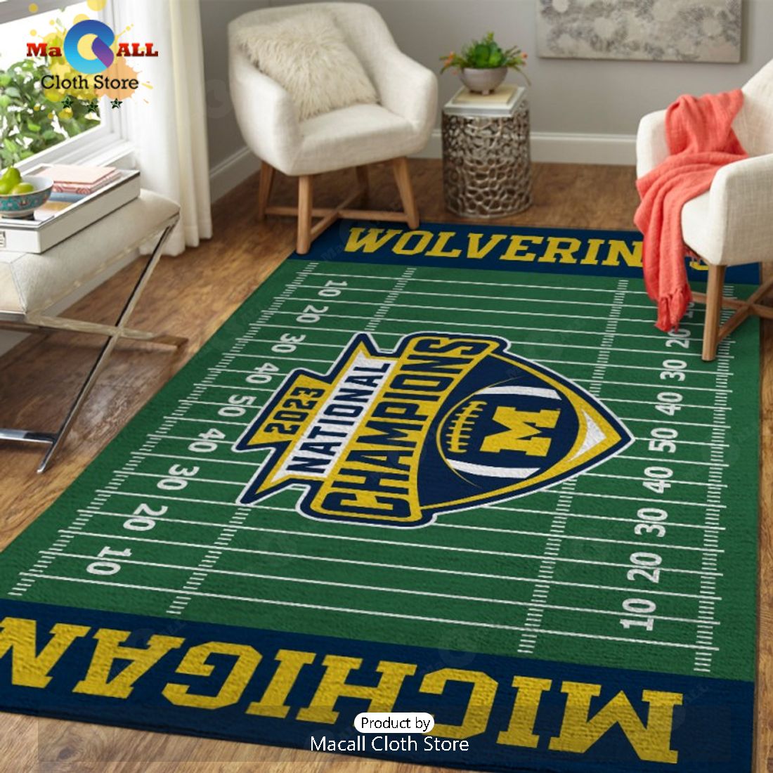 2023 National Champions Michigan Wolverines Football Green Rectangular Rug