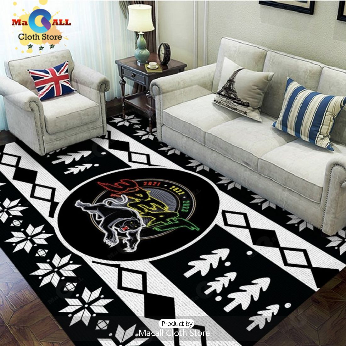 3Peat Penrith Panthers NRL Black Rectangular Rug Special Edition