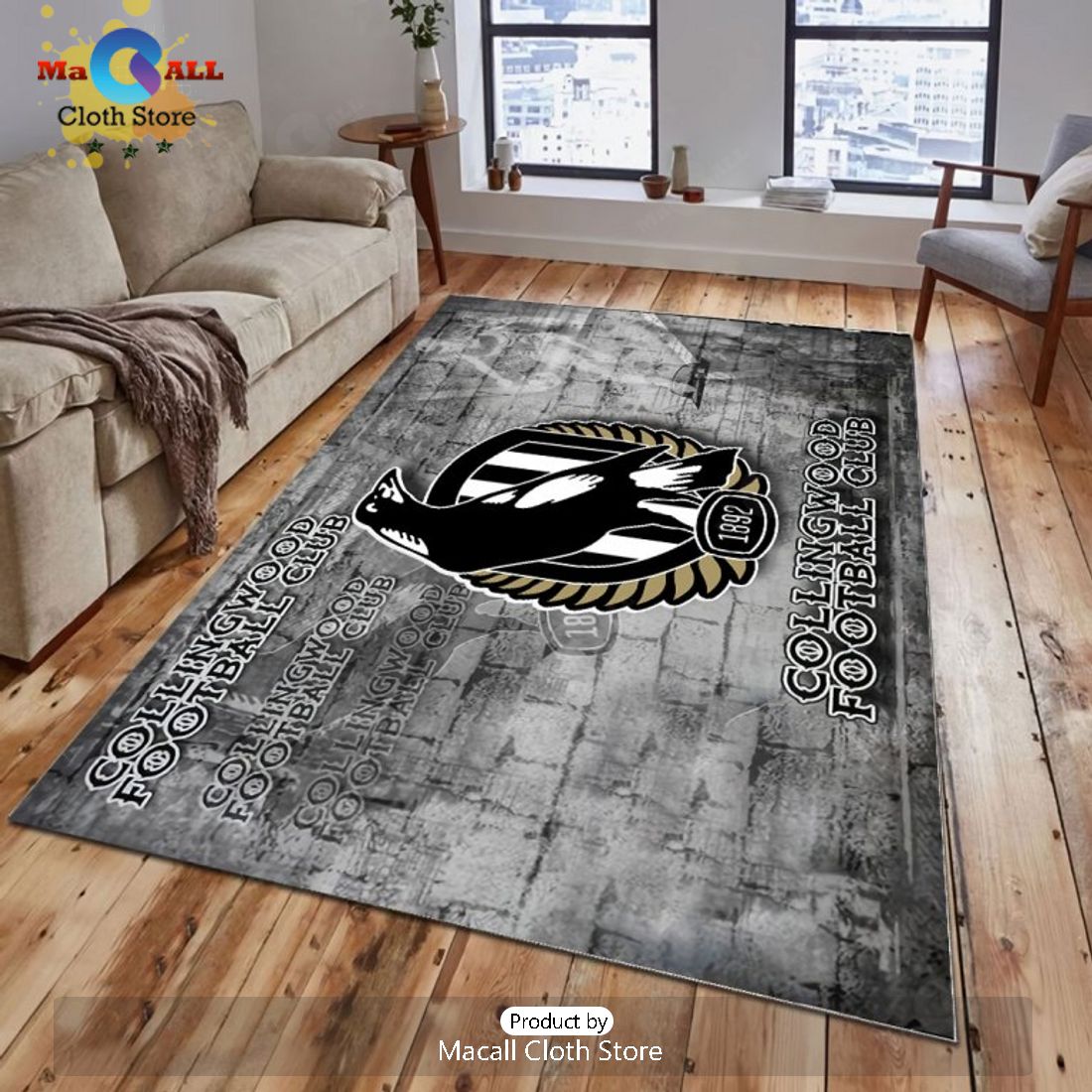 Collingwood FC Wall Design Rectangular Rug Limited Edition
