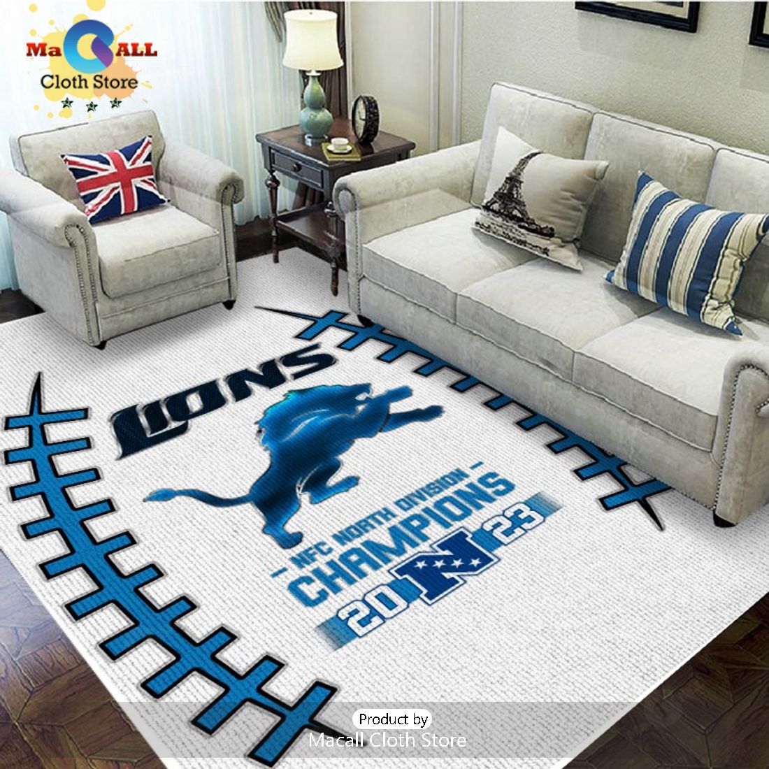 Detroit Lions 2023 NFC North Division Champions White Rectangular Rug