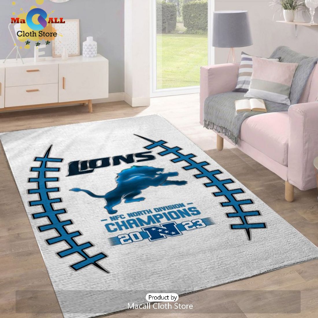 Detroit Lions 2023 NFC North Division Champions White Rectangular Rug