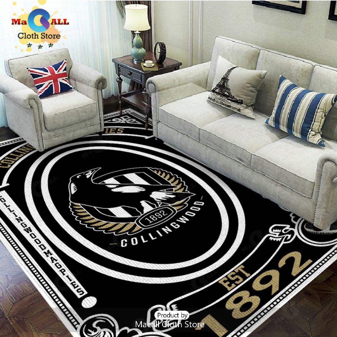 EST 1892 Collingwood FC Black Rectangular Rug Limited Edition - Macall ...