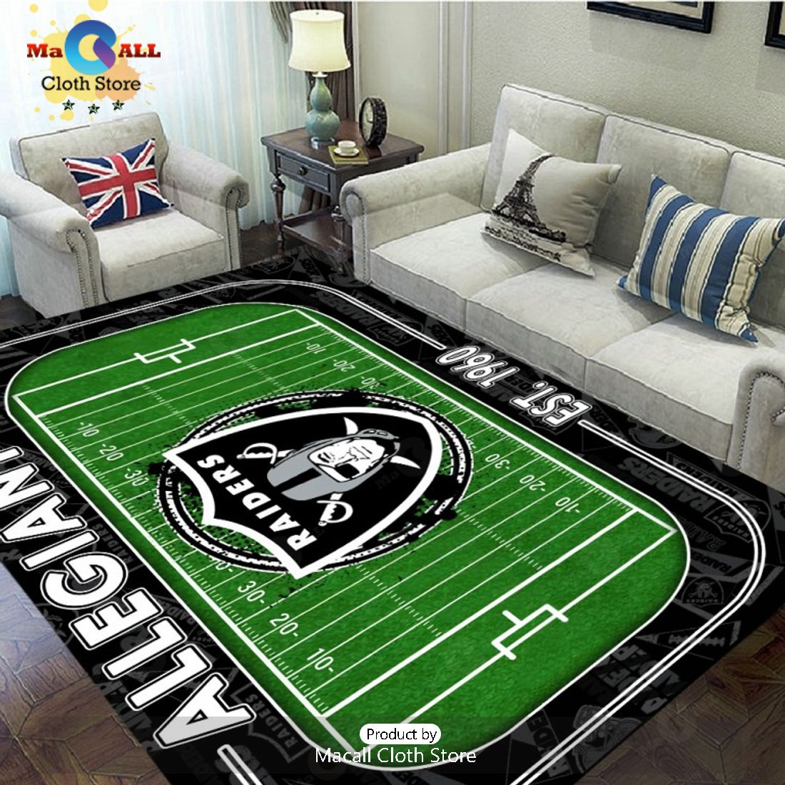 Las Vegas Raiders NFL Special Logo Design Rectangular Rug Limited Edition