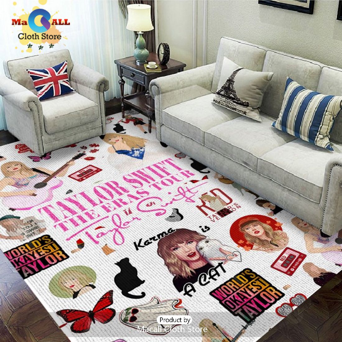 Limited Edition Taylor Swift The Eras World Tour White Rectangular Rug