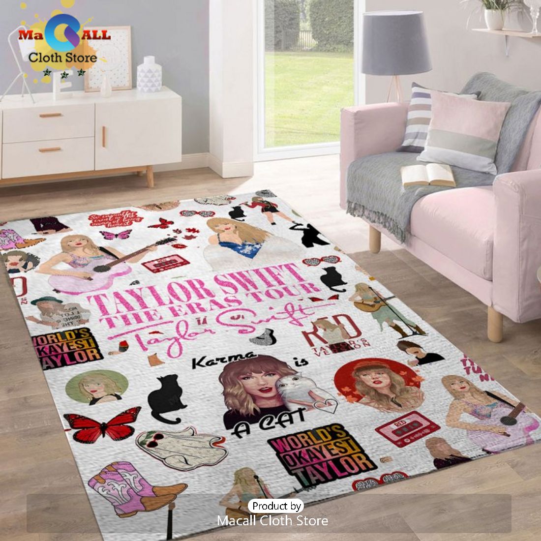 Limited Edition Taylor Swift The Eras World Tour White Rectangular Rug