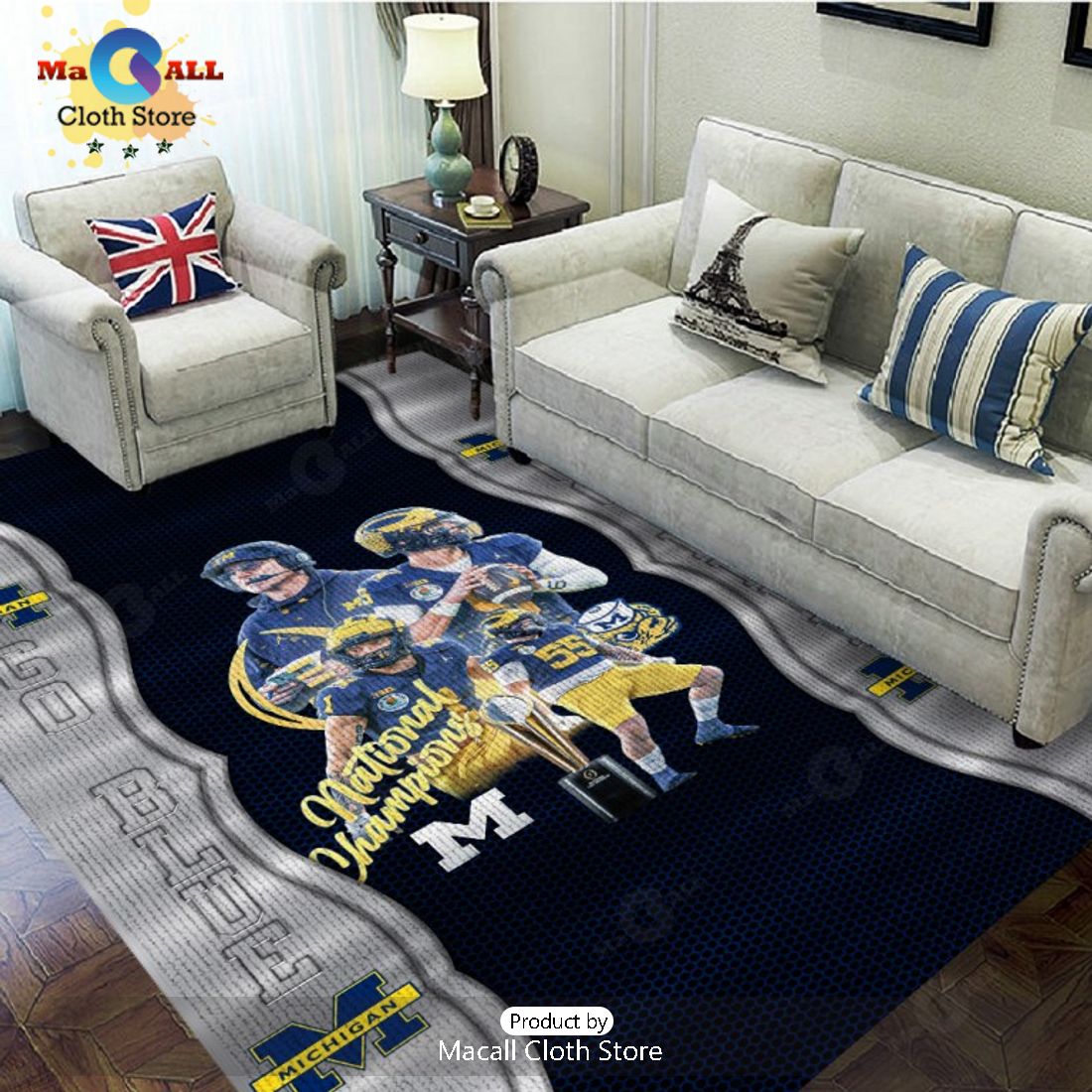 Limited Michigan Wolverines Football National Champions Black Rectangular Rug