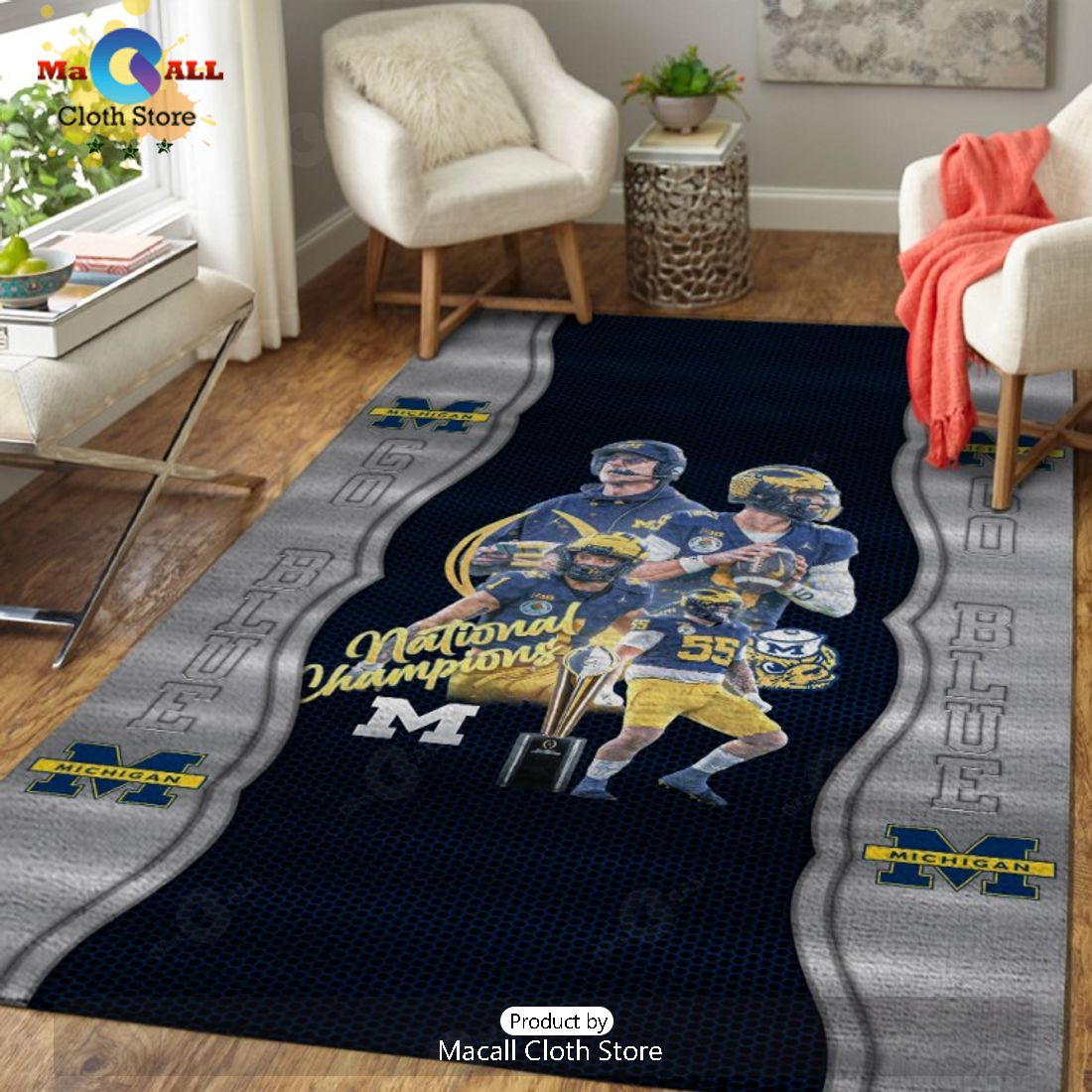Limited Michigan Wolverines Football National Champions Black Rectangular Rug