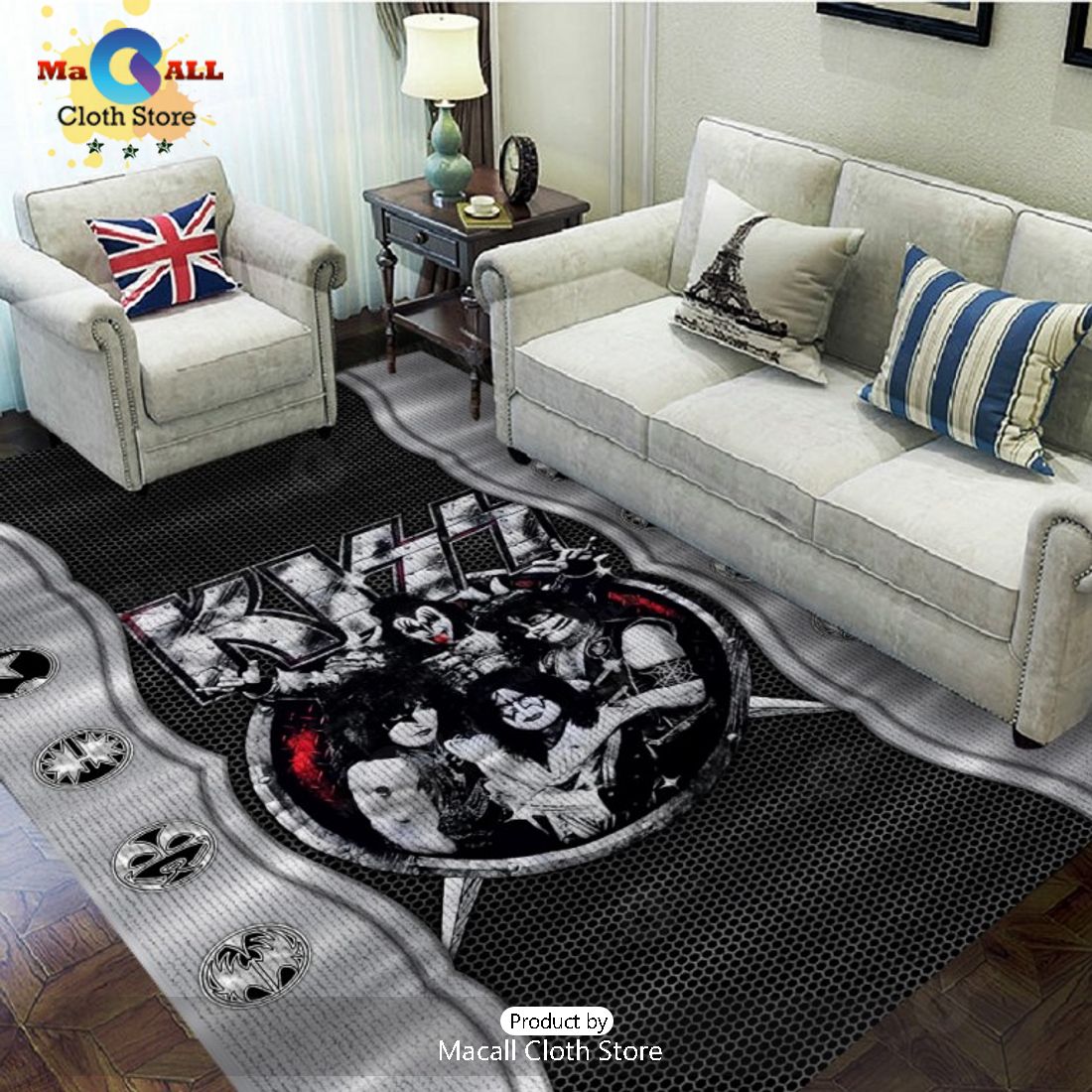 Luxury Kiss Band Rock Band Black Rectangular Rug Limited Edition ...