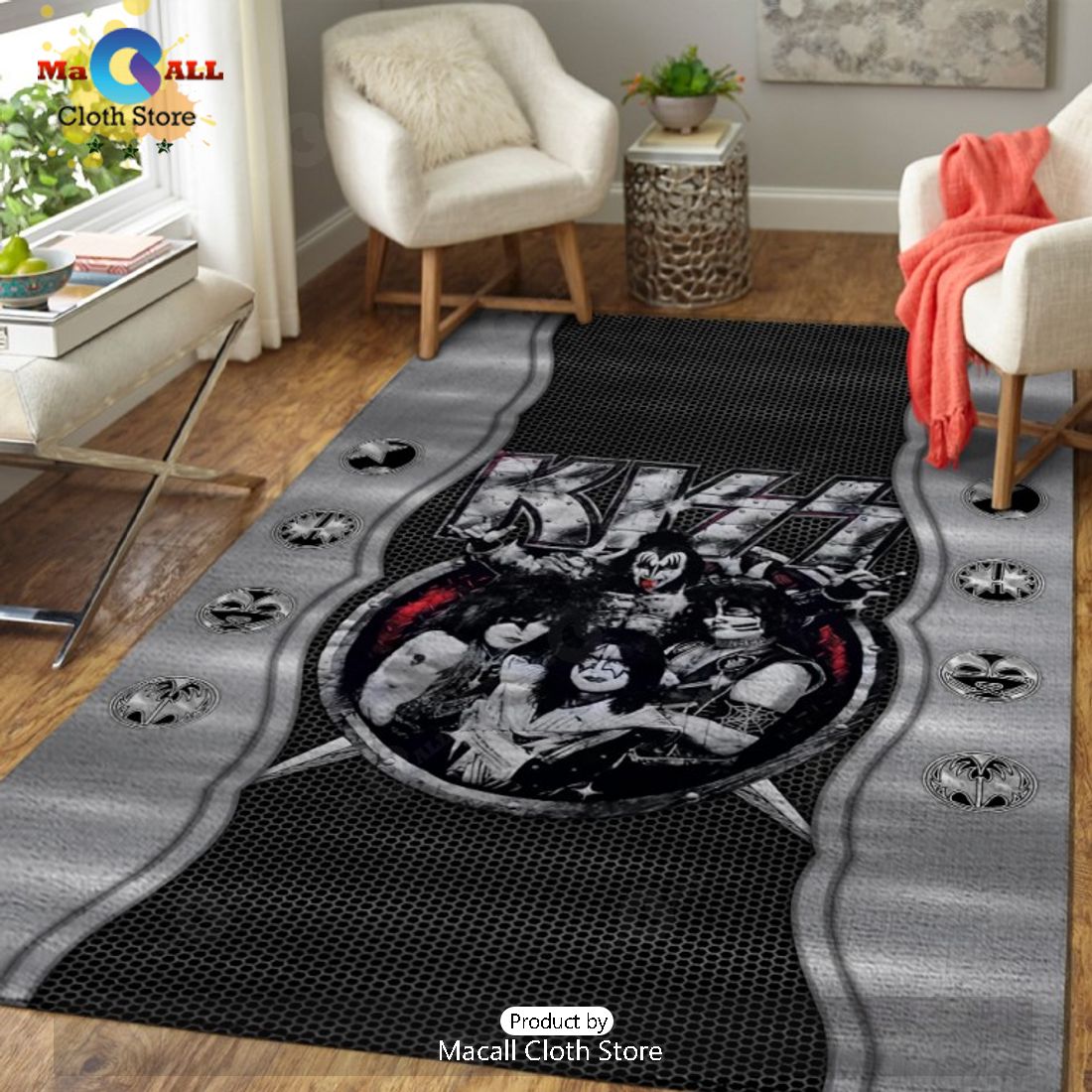 Luxury Kiss Band Rock Band Black Rectangular Rug Limited Edition