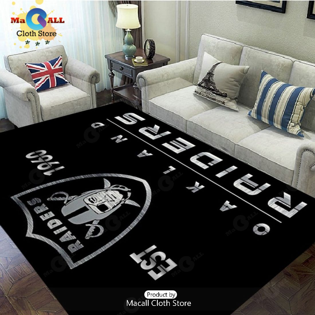 Luxury Las Vegas Raiders NFL EST 1960 Black Rectangular Rug Limited Edition