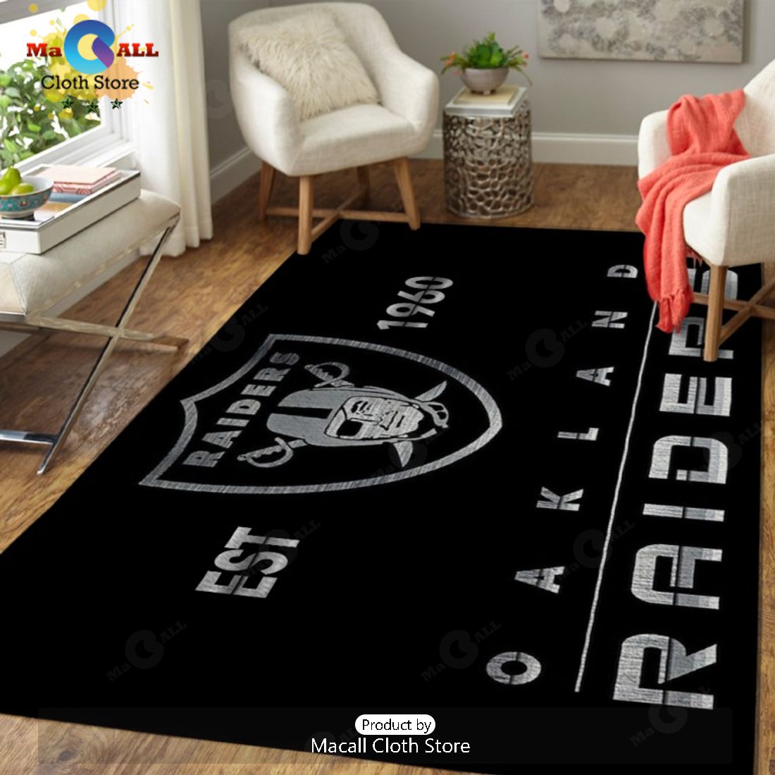 Luxury Las Vegas Raiders NFL EST 1960 Black Rectangular Rug Limited Edition