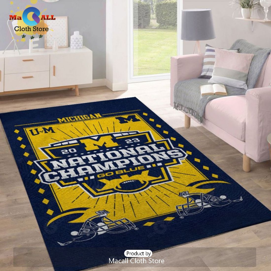Michigan Wolverines Football 2023 Go Blue Champions Gold Rectangular Rug
