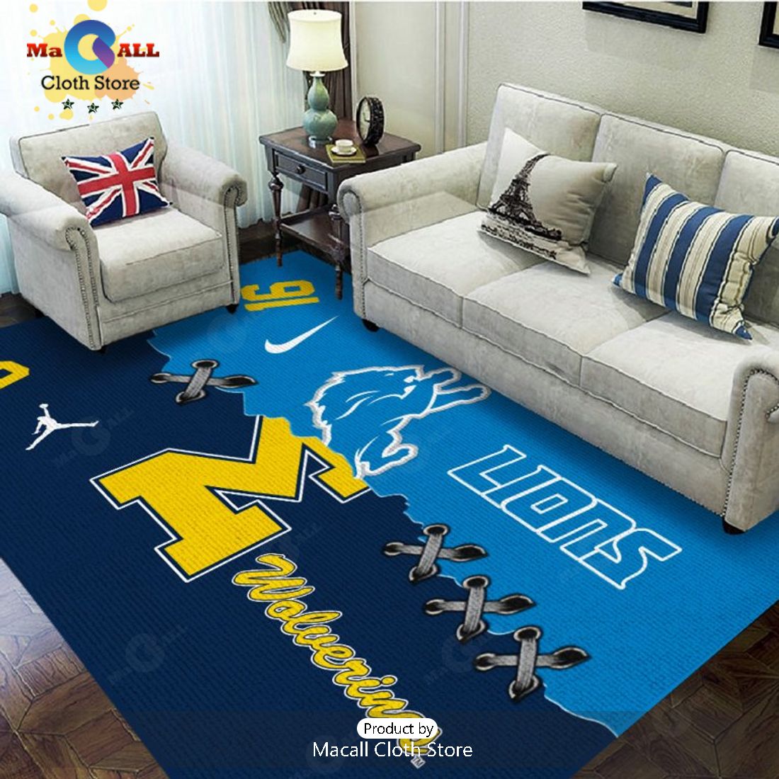 Michigan Wolverines Football x Detroit Lions Mix Jersey Rectangular Rug
