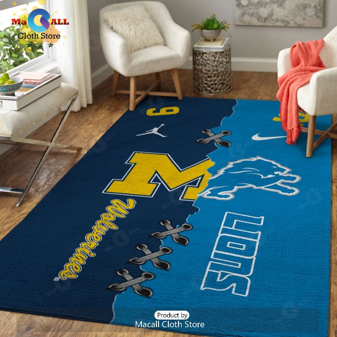 Michigan Wolverines Football x Detroit Lions Mix Jersey Rectangular Rug