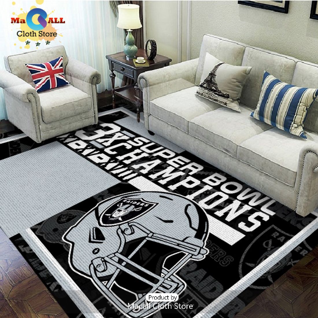 NFL Las Vegas Raiders 3X Super Bowl Champions Grey Rectangular Rug Limited
