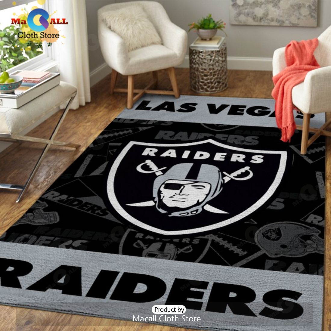 NFL Las Vegas Raiders Special Team Logo Grey Rectangular Rug Limited