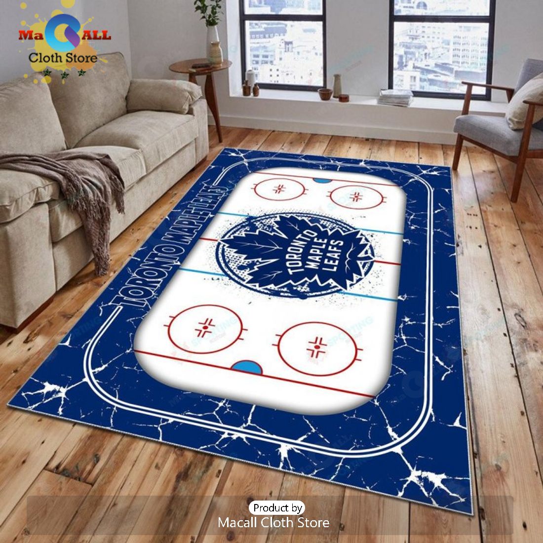 NHL Toronto Maple Leafs Luxury Team Logo Blue Rectangular Rug