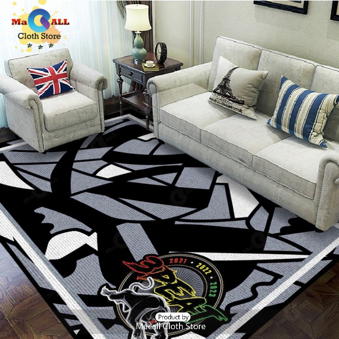 NRL 3Peat Penrith Panthers Black Rectangular Rug Limited Edition