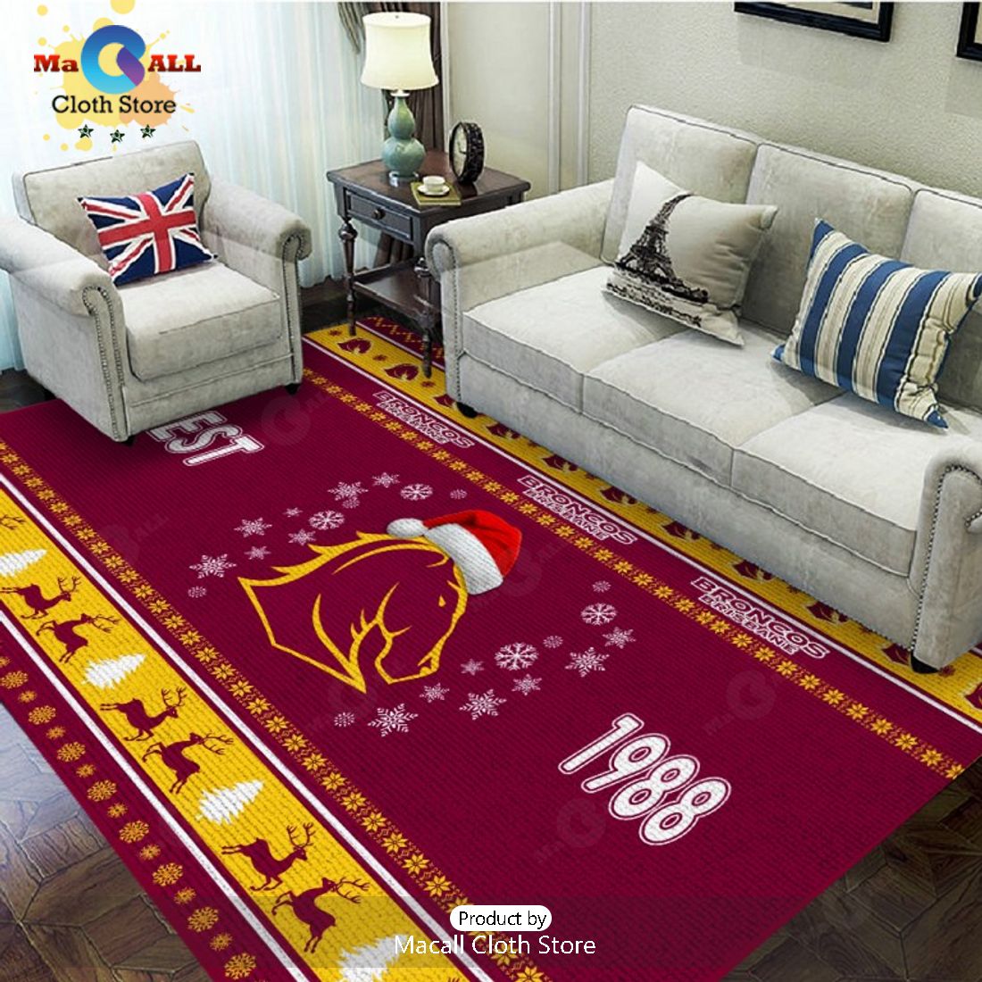 NRL Brisbane Broncos 1988 Luxury Team Logo Blue Rectangular Rug