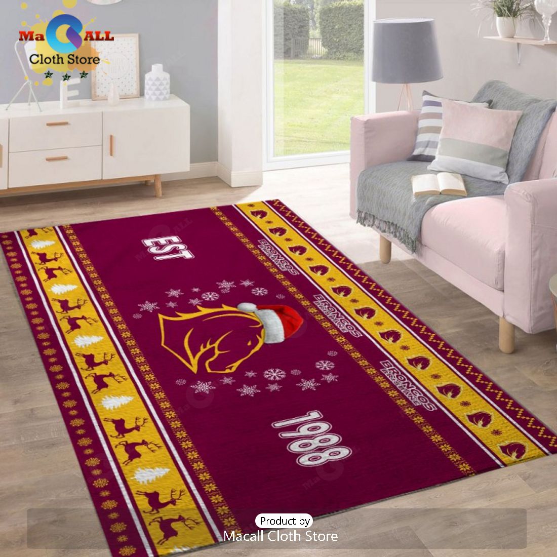 NRL Brisbane Broncos 1988 Luxury Team Logo Blue Rectangular Rug