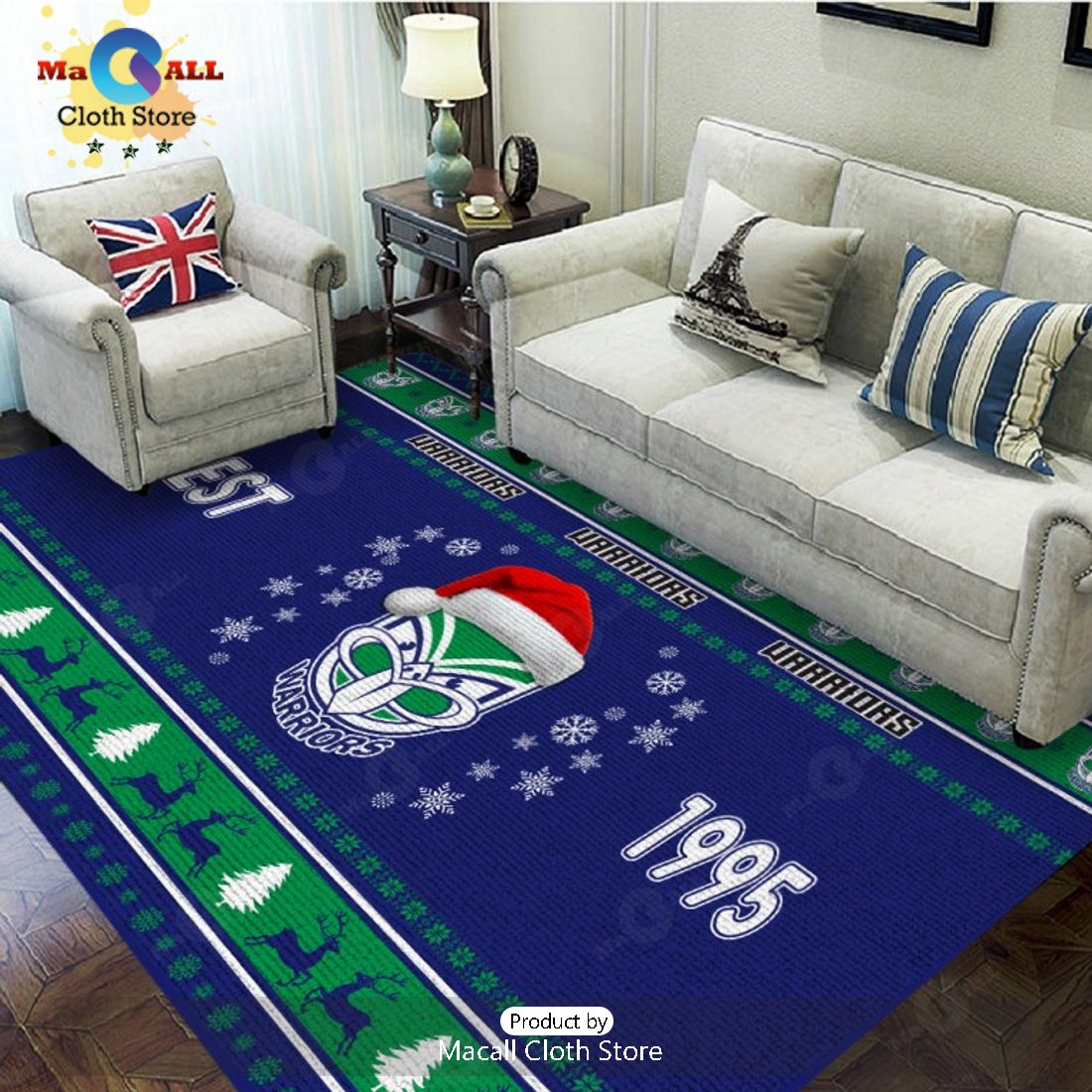 NRL New Zealand Warriors 1995 Luxury Team Logo Blue Rectangular Rug