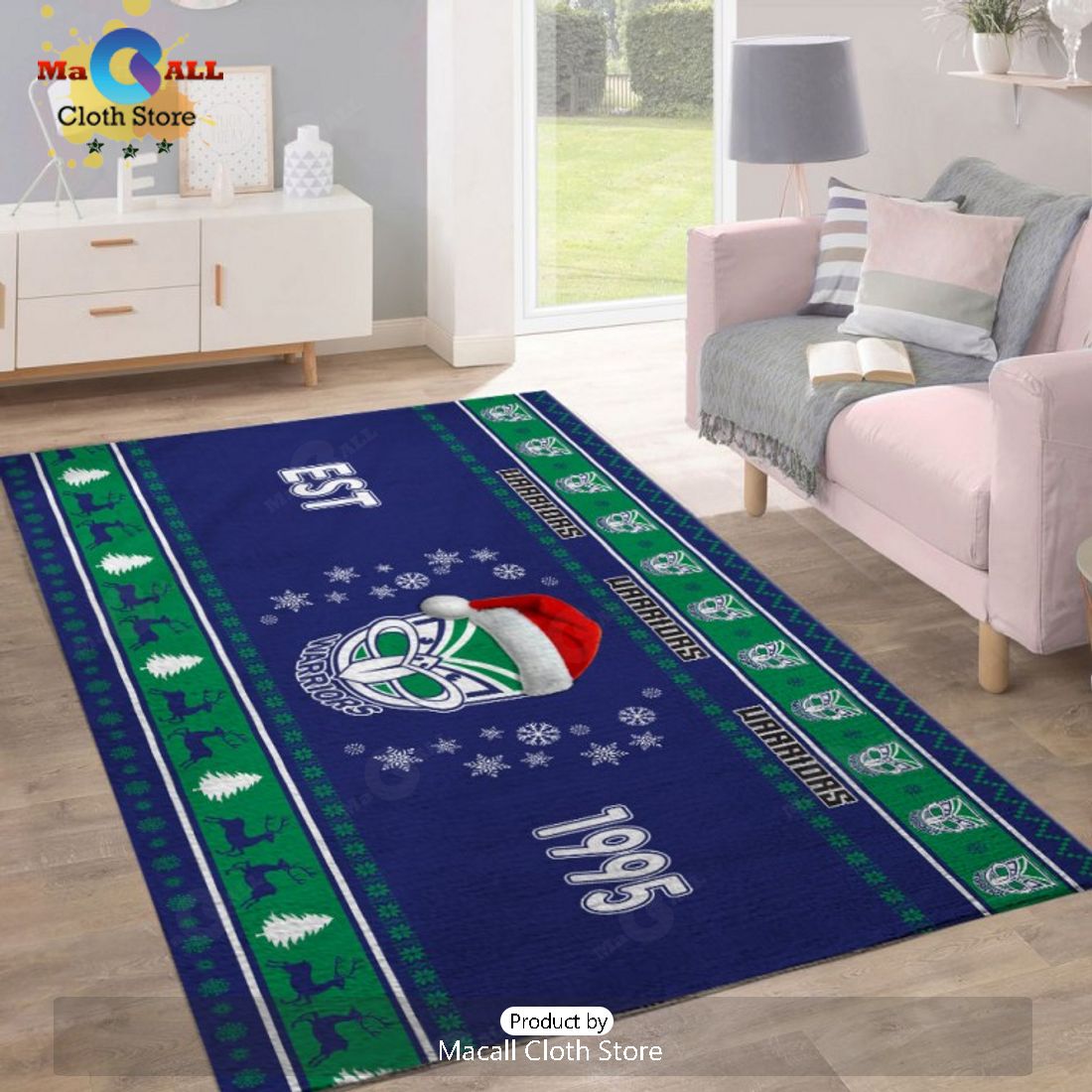 NRL New Zealand Warriors 1995 Luxury Team Logo Blue Rectangular Rug