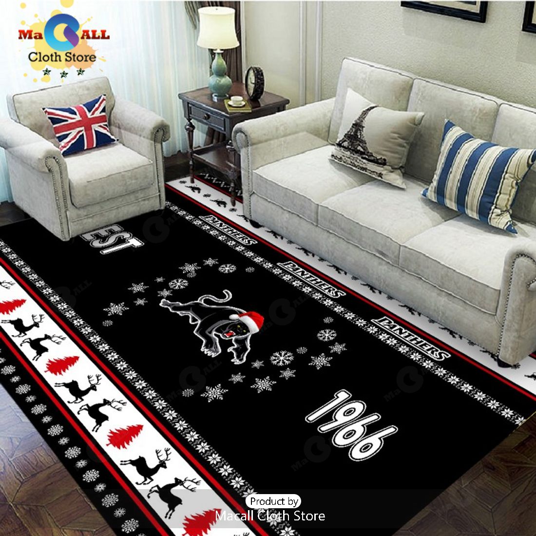NRL Penrith Panthers 1966 Luxury Team Logo Blue Rectangular Rug