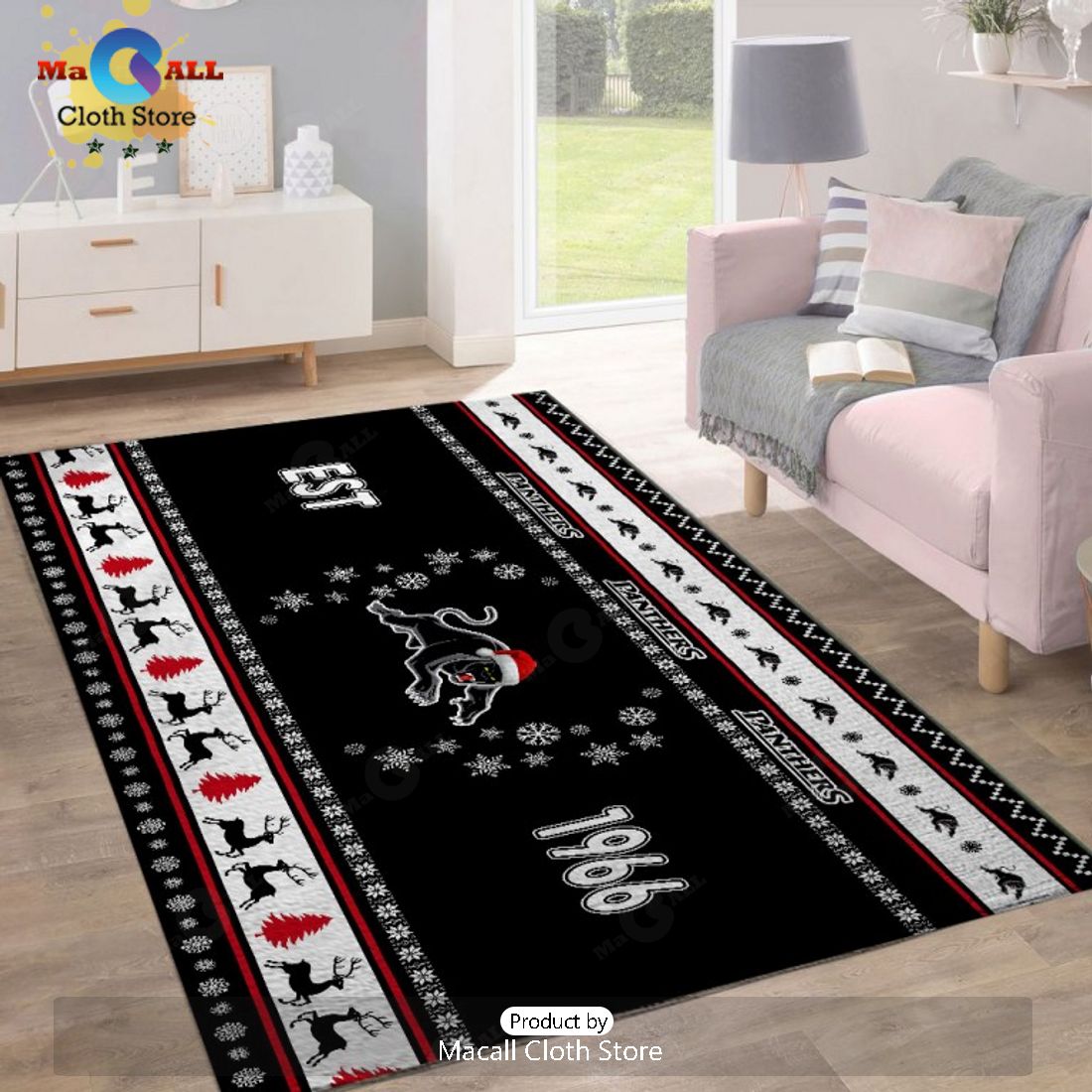 NRL Penrith Panthers 1966 Luxury Team Logo Blue Rectangular Rug