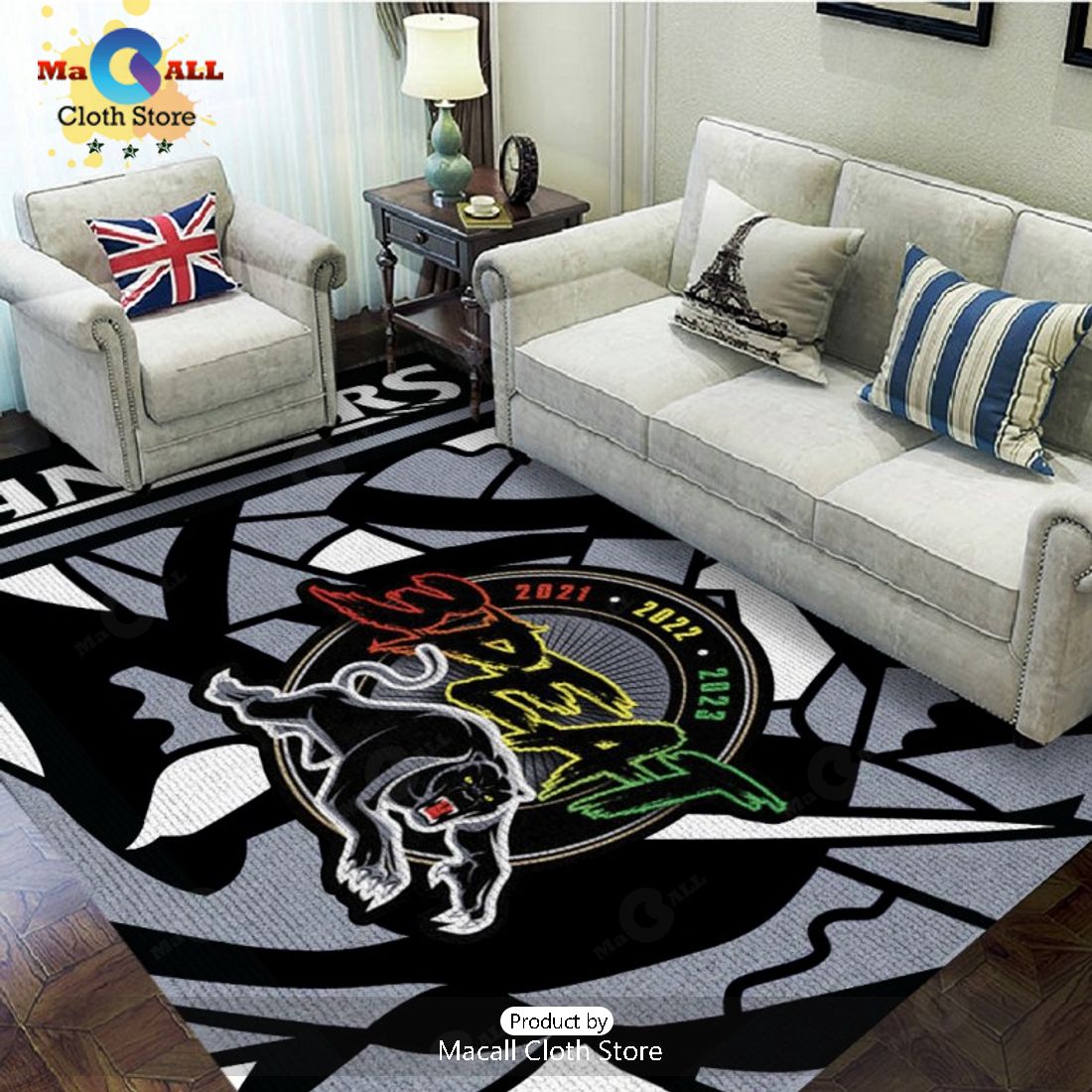 NRL Penrith Panthers 3Peat Black Rectangular Rug Limited Edition ...